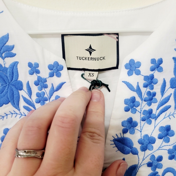 Tuckernuck NWT Boho Preppy White and Blue Embroidered Floral Maxi Dress - Picture 5 of 8